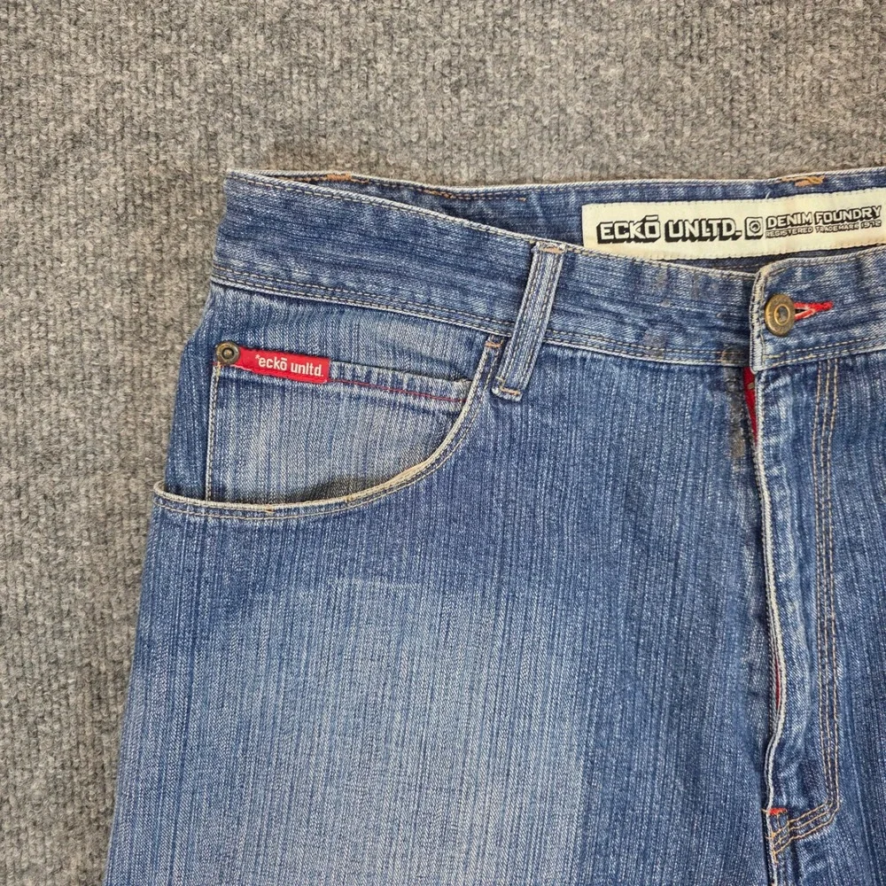 Ecko Unltd Denim Foundry Fit Carpenter Shorts Mens 36 Blue Y2K Baggy Hip Hop Y2K
